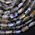 Natural Labradorite Tube Beads 1Lots of Rainbow Flashes 15.5" Strand