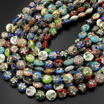 Hand Made Cloisonné Coin Beads 12mm Decorative Floral Copper Enamel 15.5" Strand