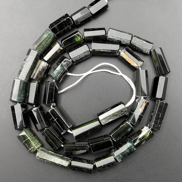 Natural Dark Green Watermelon Tourmaline Tube Beads 15.5" Strand