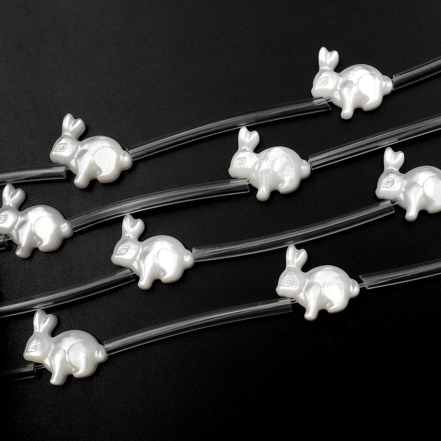AAA Iridescent Carved Natural White Mother of Pearl Shell Cute Bunny Rabbit Beads Choose from 5pcs, 10pcs