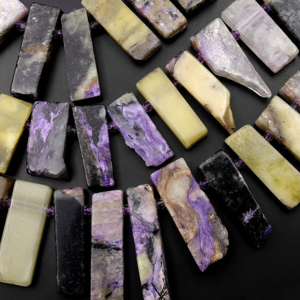 Natural Charoite Beads Cleopatra Style Freeform Rectangle Spikes 15.5" Strand