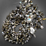 Side Drilled Labradorite Freeform Rounded Pebble Nugget Beads 15.5" Strand