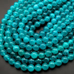 Peruvian Amazonite 8mm Round Beads Stunning Intense Sea Blue Color 15.5" Strand
