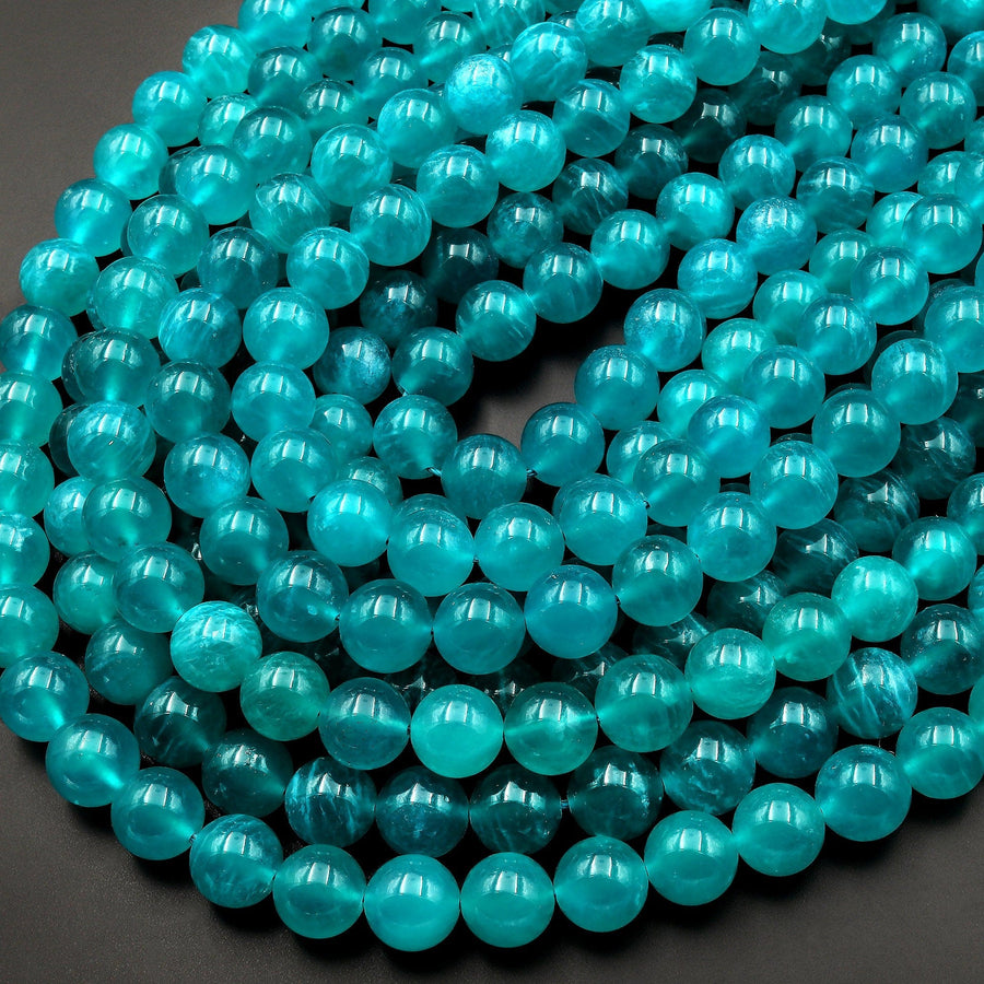 Peruvian Amazonite 8mm Round Beads Stunning Intense Sea Blue Color 15.5" Strand