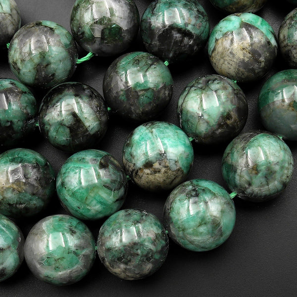 Real Genuine Natural Green Emerald Gemstone Round Beads 14mm 16mm 15.5" Strand