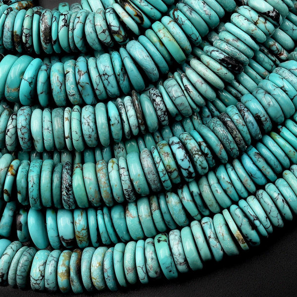 Genuine Natural Turquoise Heishi Beads 8mm Rondelle Light Blue Green 15.5" Strand