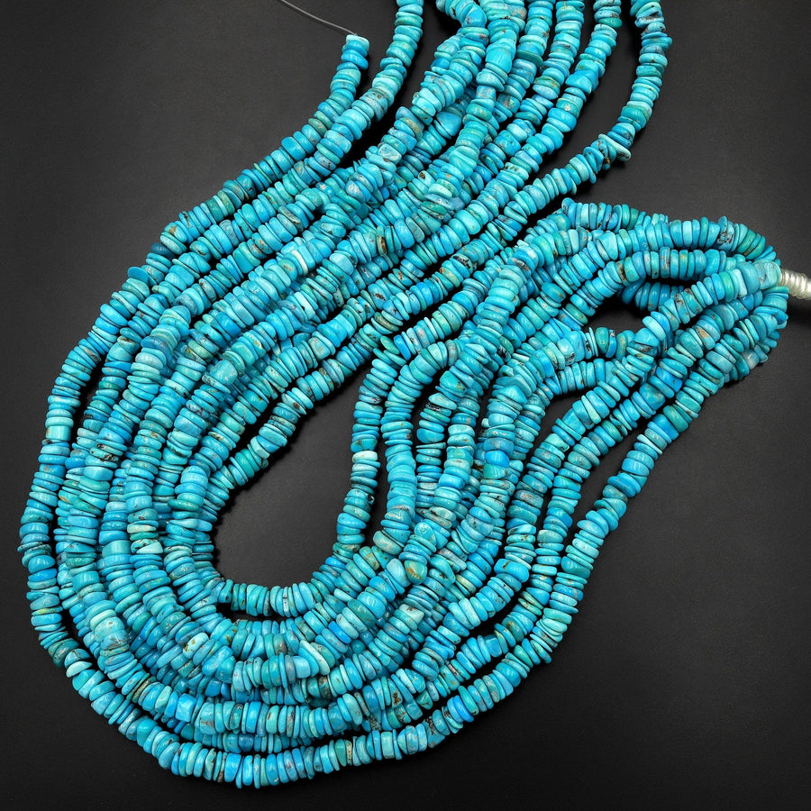 Genuine Natural Turquoise Heishi Beads about 7mm Rondelle Heavenly Blue 15.5" Strand