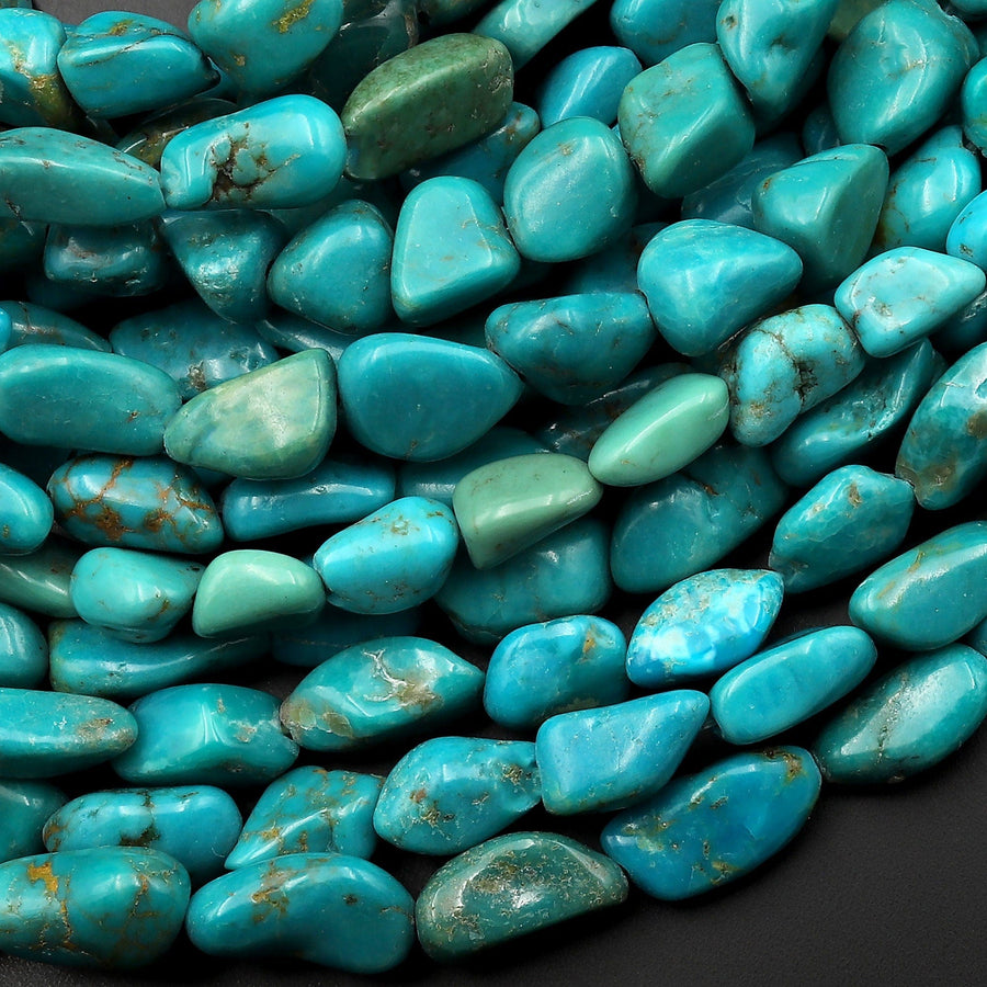 Genuine Natural Deep Blue Green Turquoise Freeform Nugget Beads 15.5" Strand