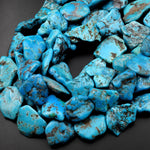 Genuine Natural Arizona Blue Turquoise Freeform Flat Slice Nugget Beads 15.5" Strand