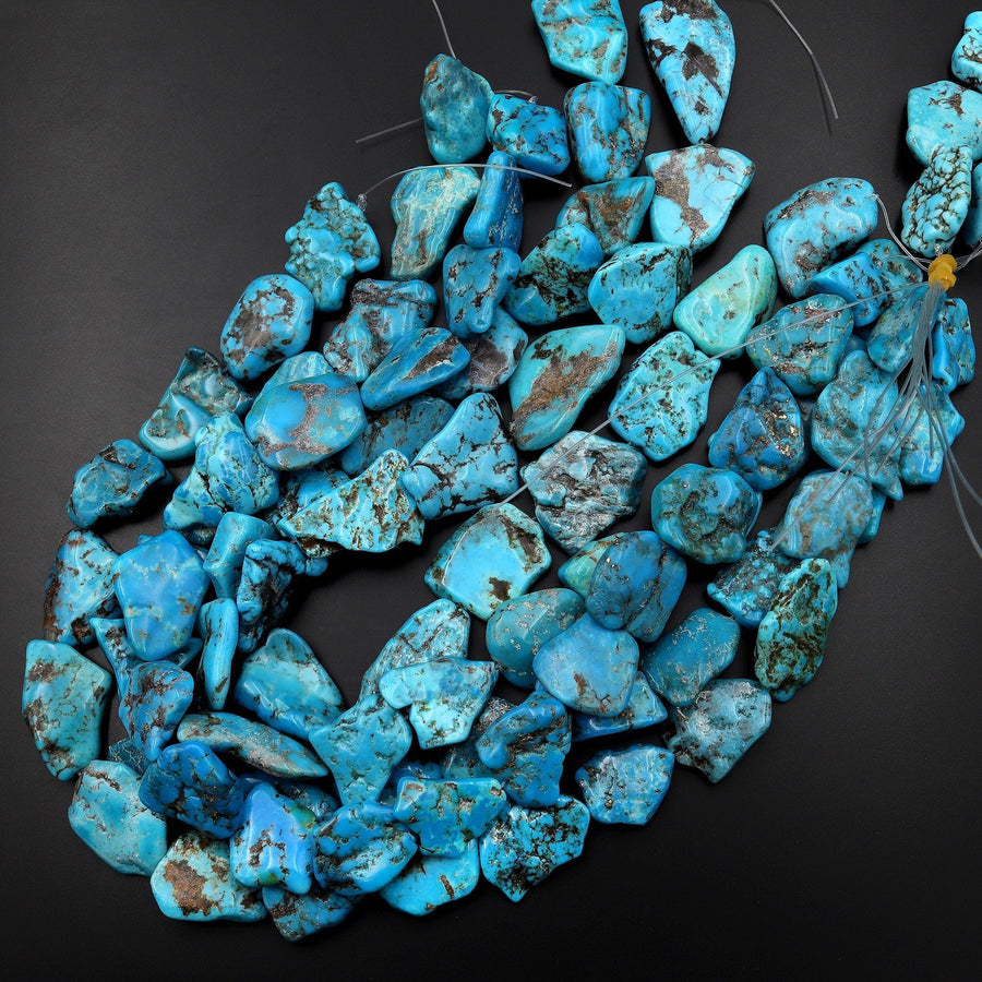Genuine Natural Arizona Blue Turquoise Freeform Flat Slice Nugget Beads 15.5" Strand