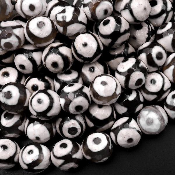 Tibetan Agate 10mm Round Beads Dzi Agate Mala Antique Boho Beads 15.5" Strand