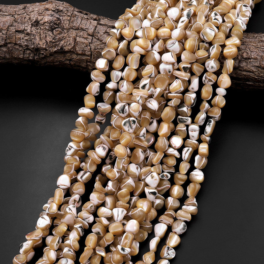 Natural Brown Mother of Pearl Beads Iridescent Shell 15.5" Strand