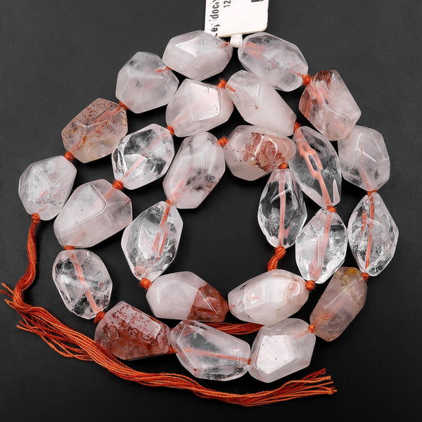 Faceted Lepidocrocite Quartz Beads Nuggets Healing Red Crystal 15.5" Strand