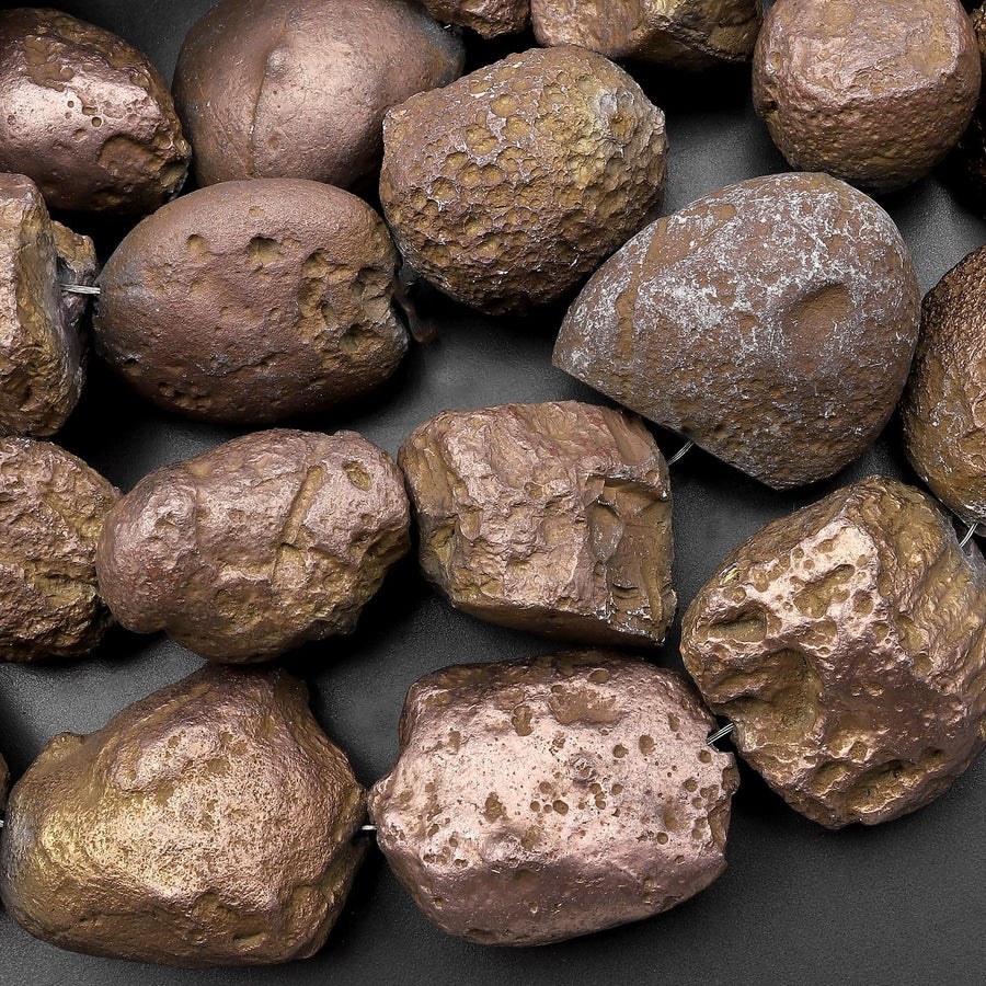 Large Titanium Agate Freeform Nugget Beads Metallic Antique Copper Bronze 15.5" Strand