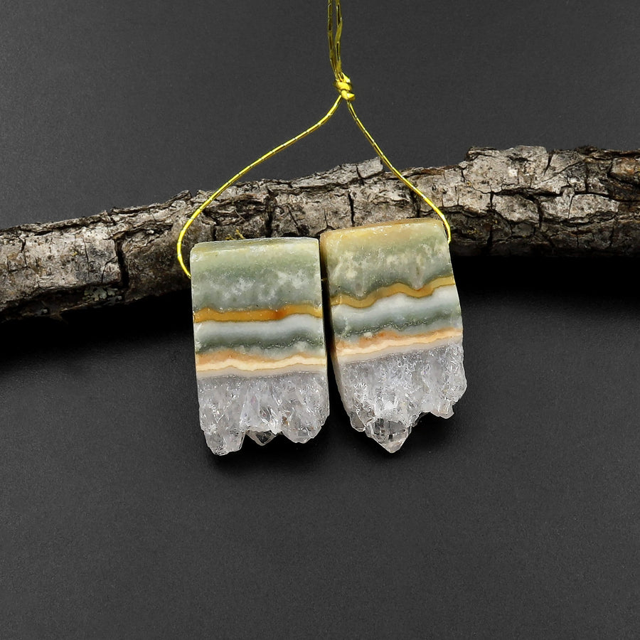 Small Natural Amethyst Stalactite Slice Matched Earring Gemstone Bead Pair