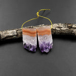 Small Natural Amethyst Stalactite Slice Matched Earring Gemstone Bead Pair