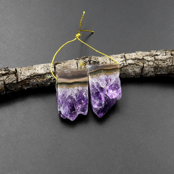 Small Natural Amethyst Stalactite Slice Matched Earring Gemstone Bead Pair