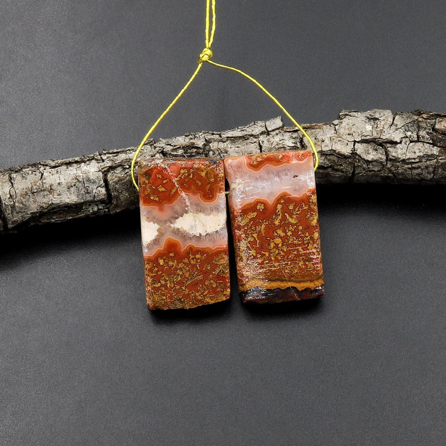 Rare Natural Red Amethyst Stalactite Slice Matched Earring Gemstone Bead Pair