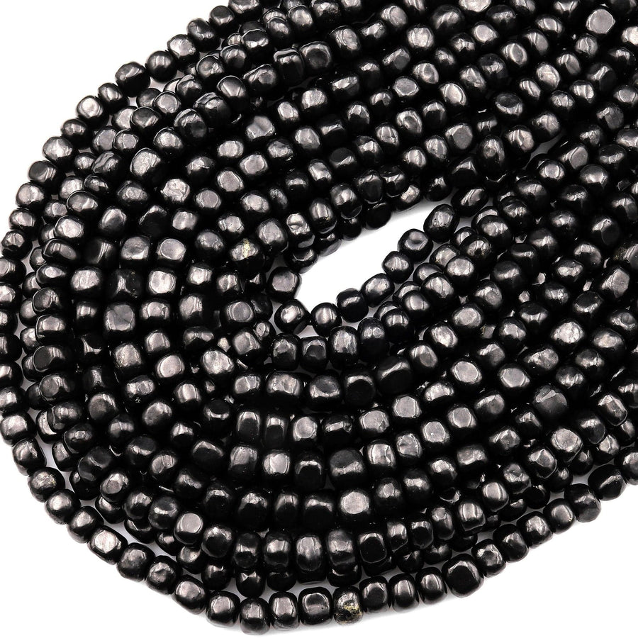 Genuine Natural Shungite Freeform Cube Beads 8mm Black Gemstone 15.5" Strand