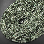 Faceted Natural Green Tourmaline Rutile Quartz 3mm 4mm Round Beads 15.5" Strand