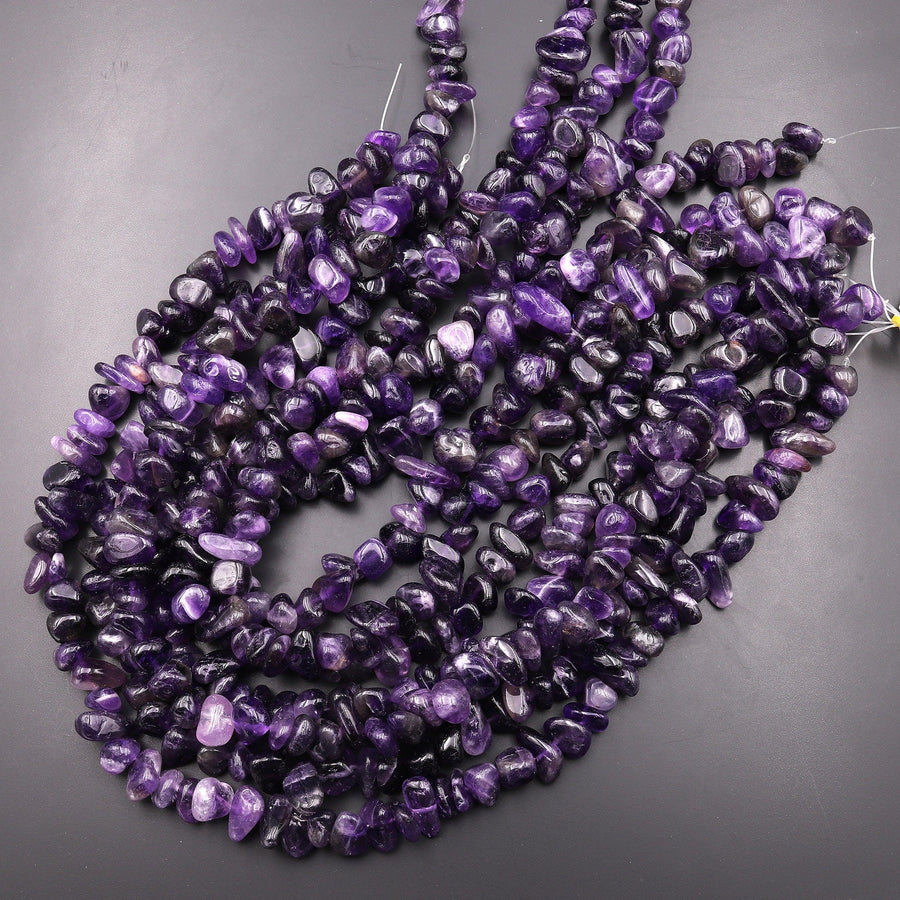 Natural Purple Amethyst Freeform Pebble Beads Gemstone 15.5" Strand