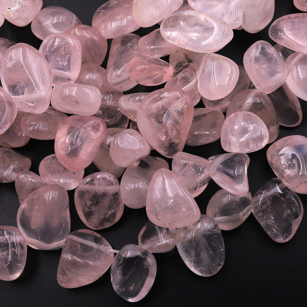 Natural Madagascar Mauve Pink Rose Quartz Freeform Pebble Beads Top Drilled 15.5" Strand