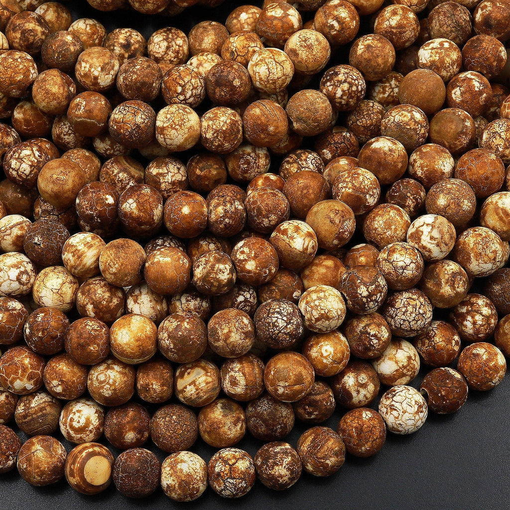 Tibetan Agate 6mm Round Beads Rustic Brown Antique Boho Mala Beads 15" Strand