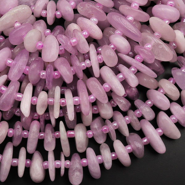 Natural Kunzite Freeform Long Spike Beads Center Drilled Gemstone 15.5" Strand