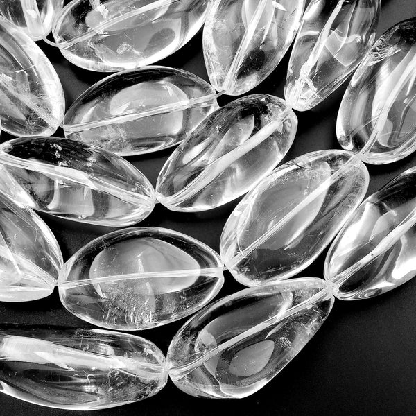 AAA Large Real Natural Rock Crystal Quartz Rounded Oval Nugget Bead 15.5" Strand