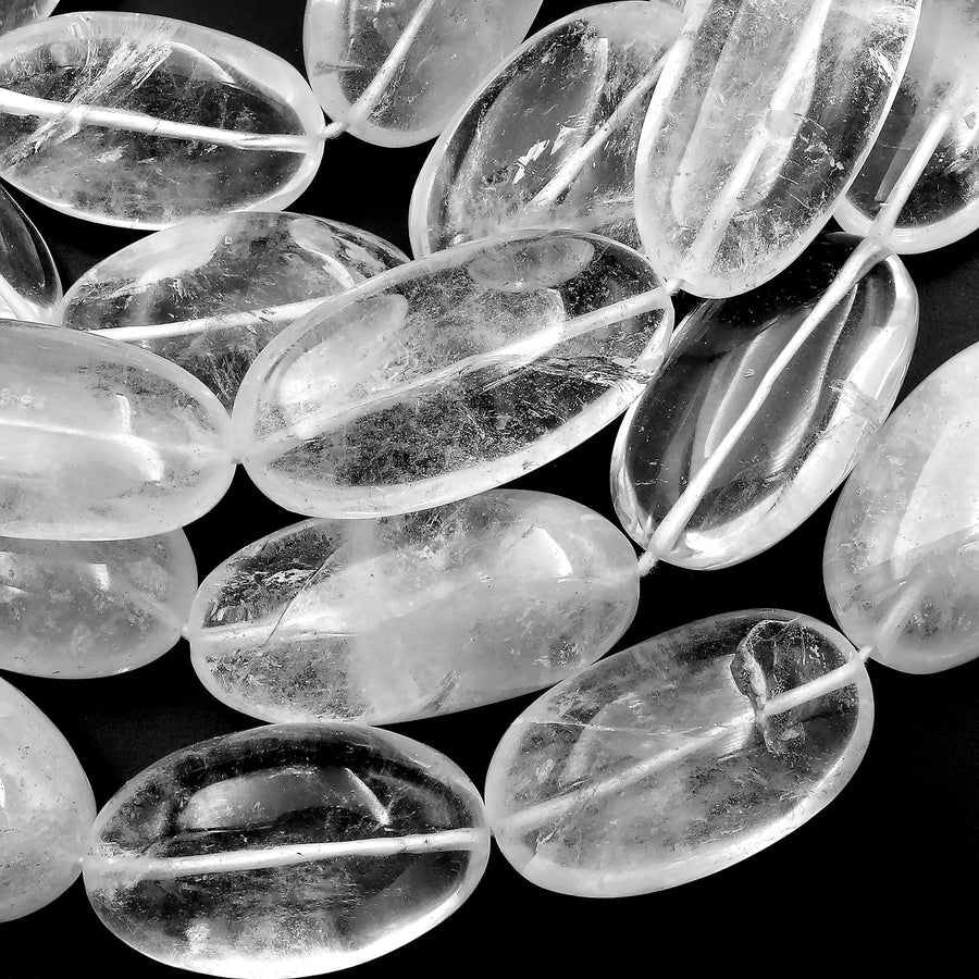 Large Real Natural Rock Crystal Quartz Thick Oval Nugget Bead 15.5" Strand