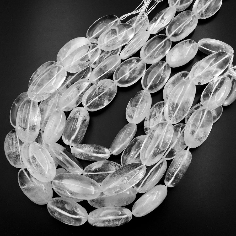 Large Real Natural Rock Crystal Quartz Thick Oval Nugget Bead 15.5" Strand