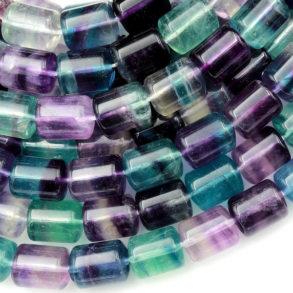 Natural Green Purple Fluorite Cylinder Beads 15.5" Strand