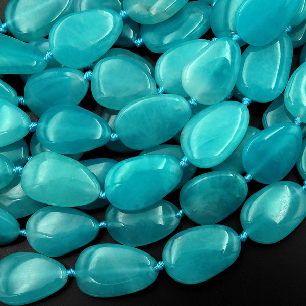 AAA Natural Peruvian Amazonite Smooth Rounded Oval Teardrop Beads 15.5" Strand