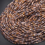 Micro Faceted Natural Gray Peach Sunstone Round Beads 3mm 4mm 15.5" Strand