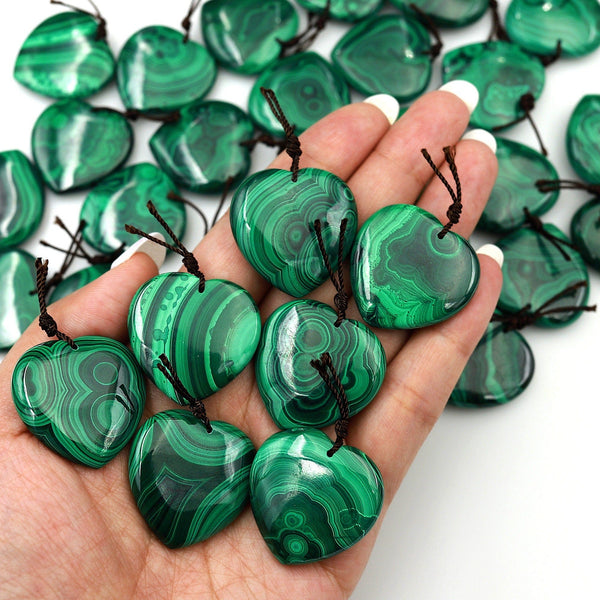 AAA Natural Malachite Pendant Heart Drilled Gemstone