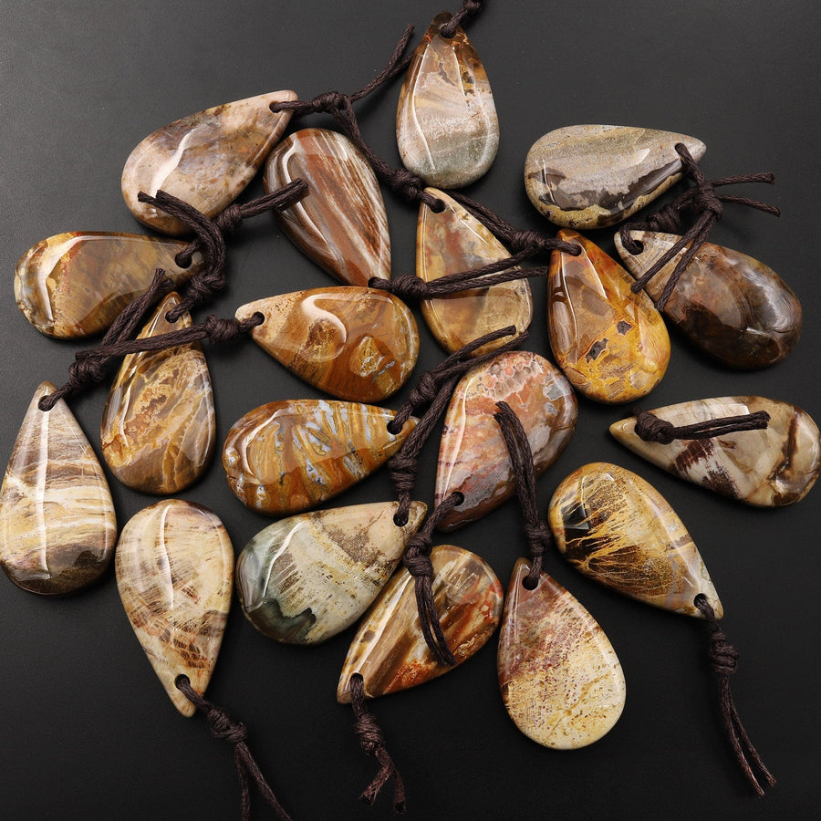 Natural Madagascar Petrified Wood Teardrop Pendant Bead Drilled Gemstone