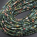 Natural Indian Agate Smooth Drum Barrel Beads Aka Green Red Bloodstone 15.5" Strand