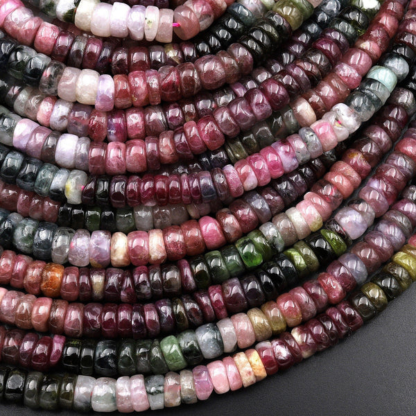 Natural Multicolor Tourmaline Heishi Rondelle Beads 5mm 6mm Pink Green Gemstone 15.5" Strand