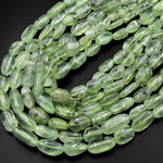 AAA Extra Translucent Natural Prehnite Freeform Oval Nugget Beads 15.5" Strand