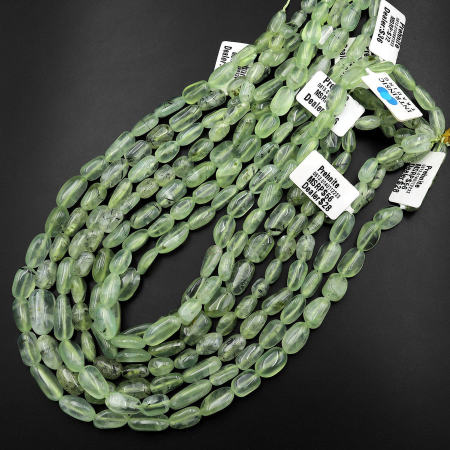 AAA Extra Translucent Natural Prehnite Freeform Oval Nugget Beads 15.5" Strand