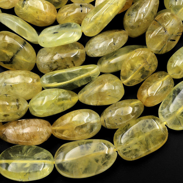 AAA Extra Translucent Natural Yellow Prehnite Freeform Oval Nugget Beads 15.5" Strand