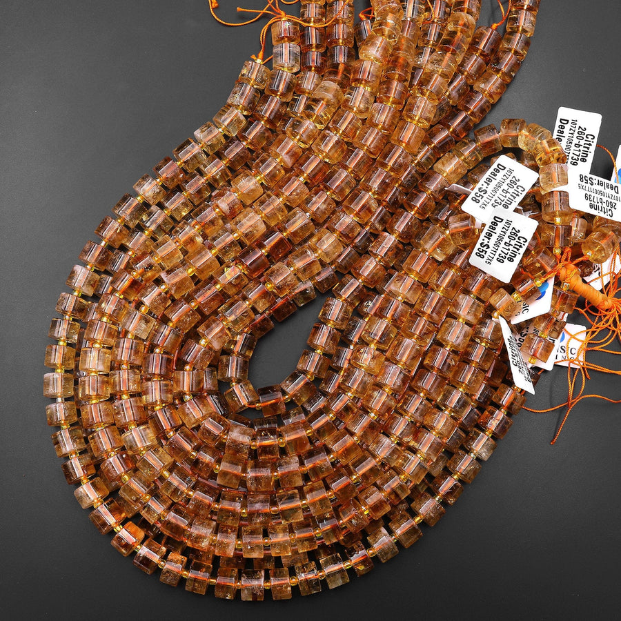 AAA Natural Golden Citrine Rondelle Wheel Nugget Beads 15.5" Strand