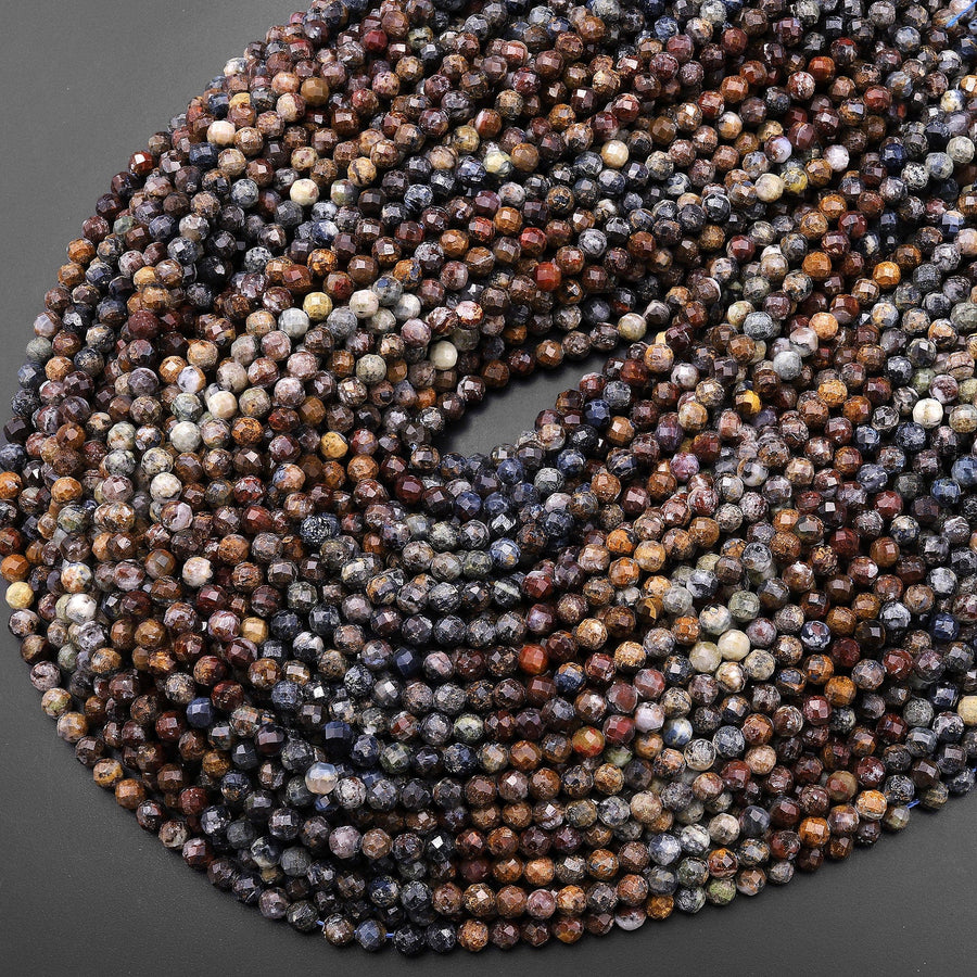 Natural Pietersite Faceted 4mm Round Beads 15.5" Strand