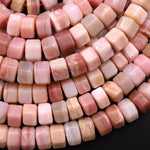 AAA Large Natural Peruvian Pink Opal Hexagon Rondelle Wheel Beads 15.5" Strand