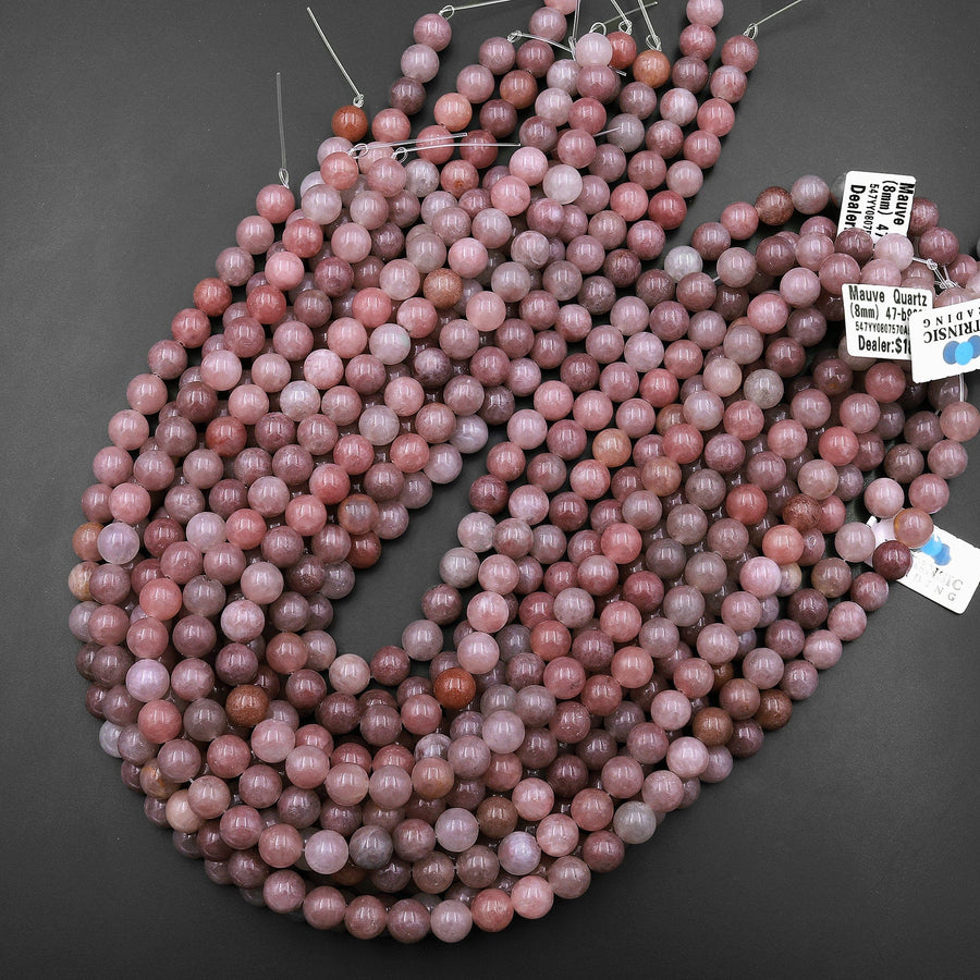 Natural Mauve Pink Rose Quartz 8mm Round Beads 15.5" Strand