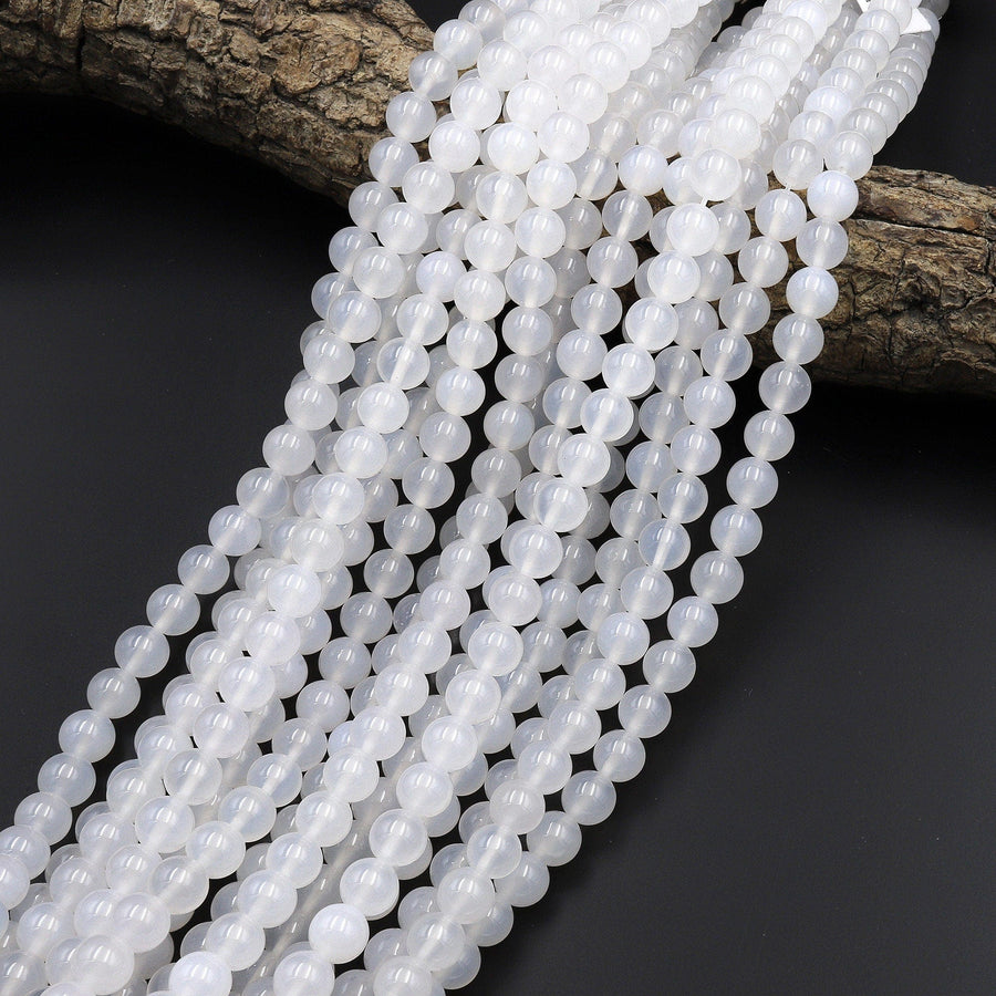 AAA Natural White Agate Smooth Round 6mm 8mm Beads 15.5" Strand