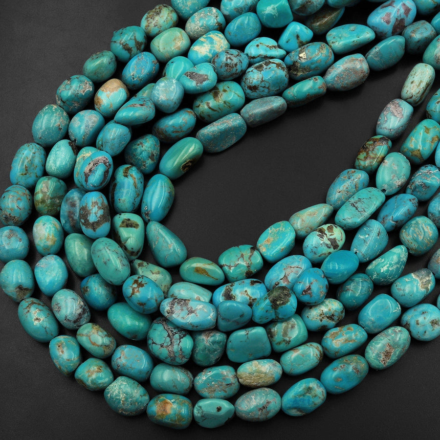 Genuine Natural Turquoise Freeform Pebble 10mm Beads Nuggets 15.5" Strand
