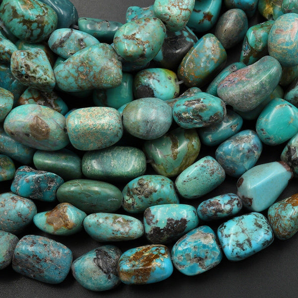 Genuine Natural Turquoise Freeform Pebble Green Blue Beads Nuggets 15.5" Strand
