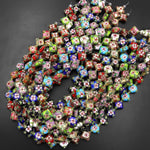 Hand Made Cloisonné Diamond Beads 16mm Decorative Floral Enamel 15.5" Strand