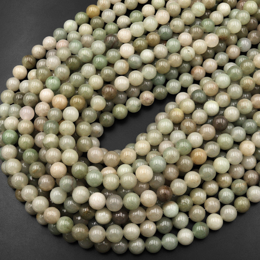 Natural Qinghai Jade 8mm Round Beads 15.5" Strand